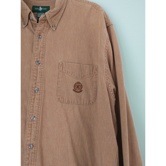 Vintage Hunt Club Mens Button Down Shirt Size XL Tall Tan Crest Logo - Picture 2 of 6